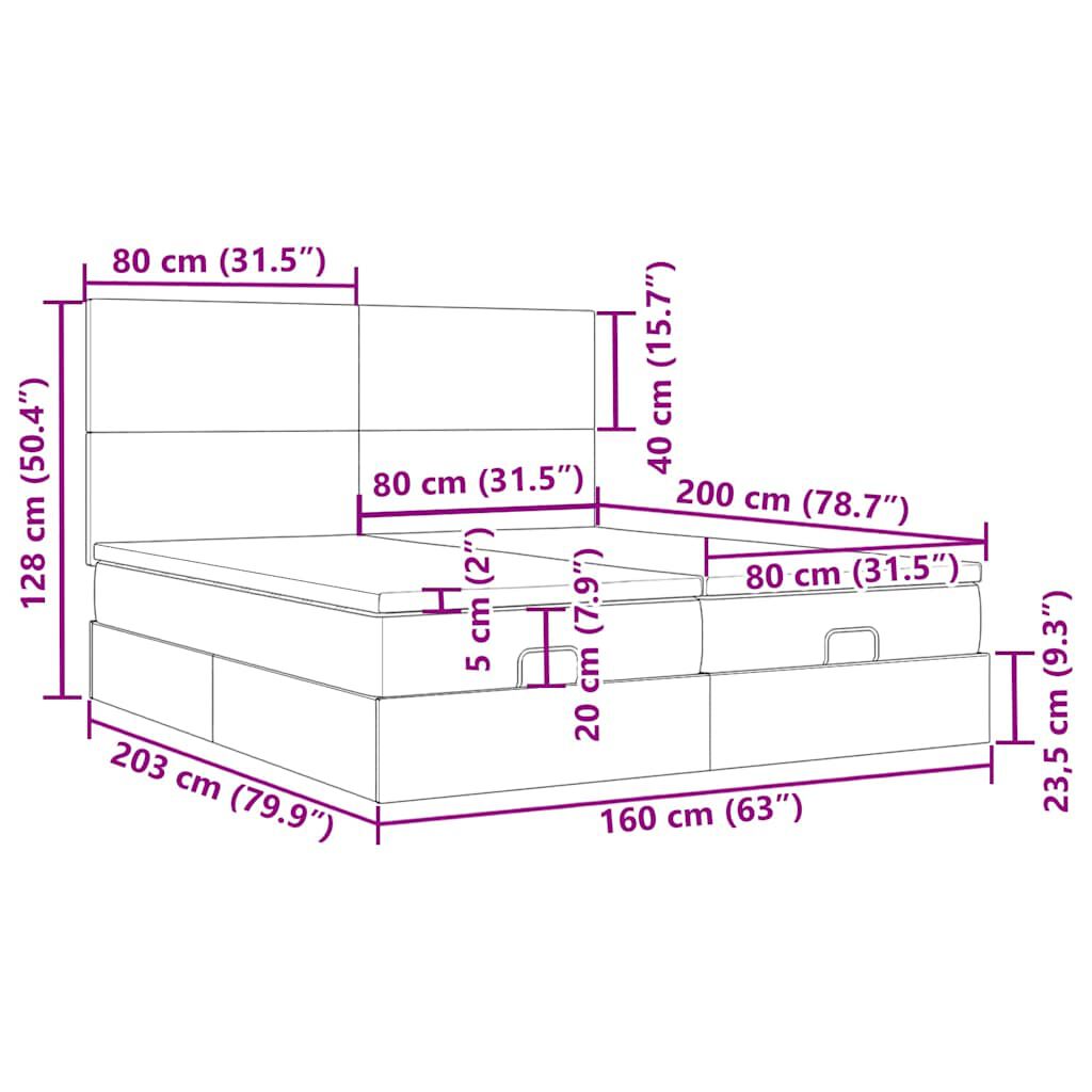 vidaXL Estrutura cama otomana colchões 160x200 cm cinzento escuro