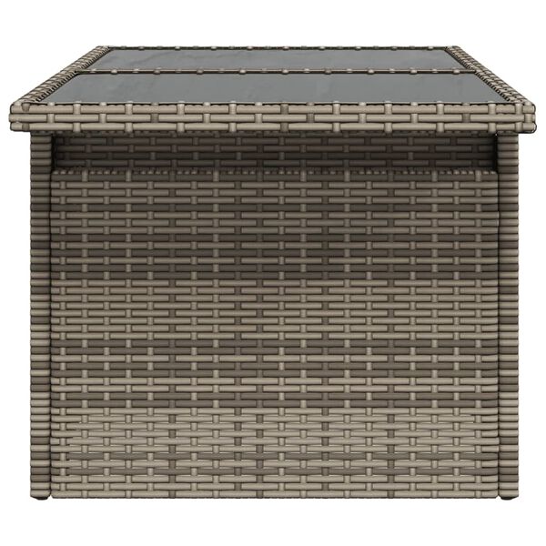 vidaXL Mesa de jardim com tampo de vidro 100x55x73 cm vime PE cinza