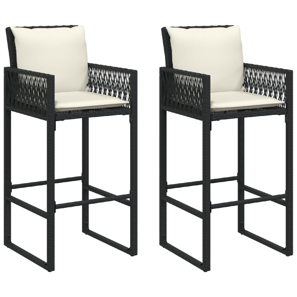 vidaXL Bancos de bar com almofadões para jardim 2 pcs vime PE preto