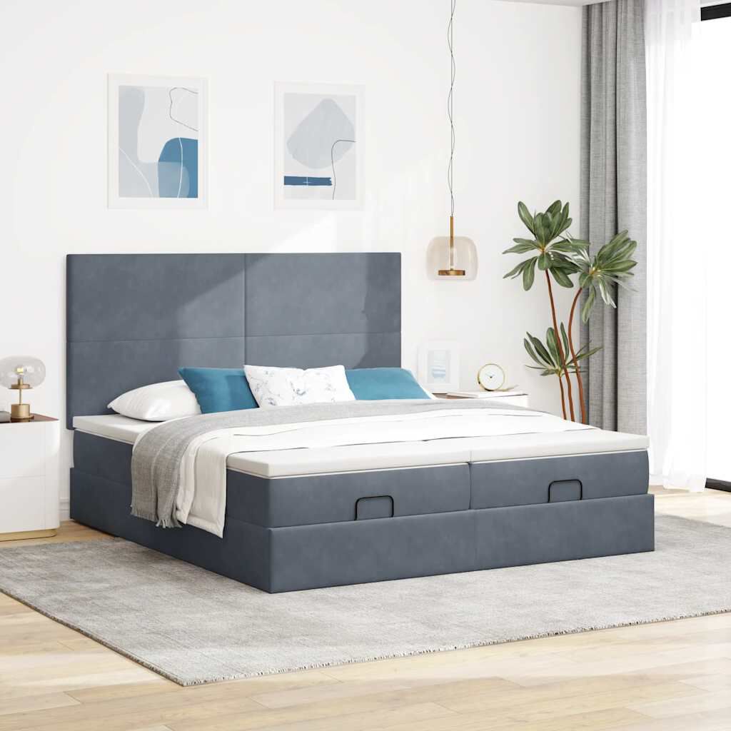 vidaXL Estrutura cama otomana colchões 160x200 cm cinzento escuro