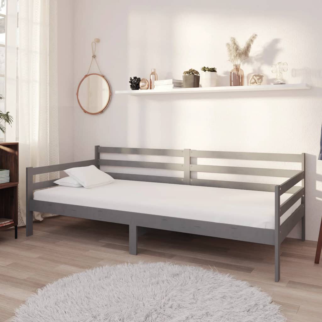 vidaXL Sofá-cama 90x200 cm madeira de pinho maciça cinzento