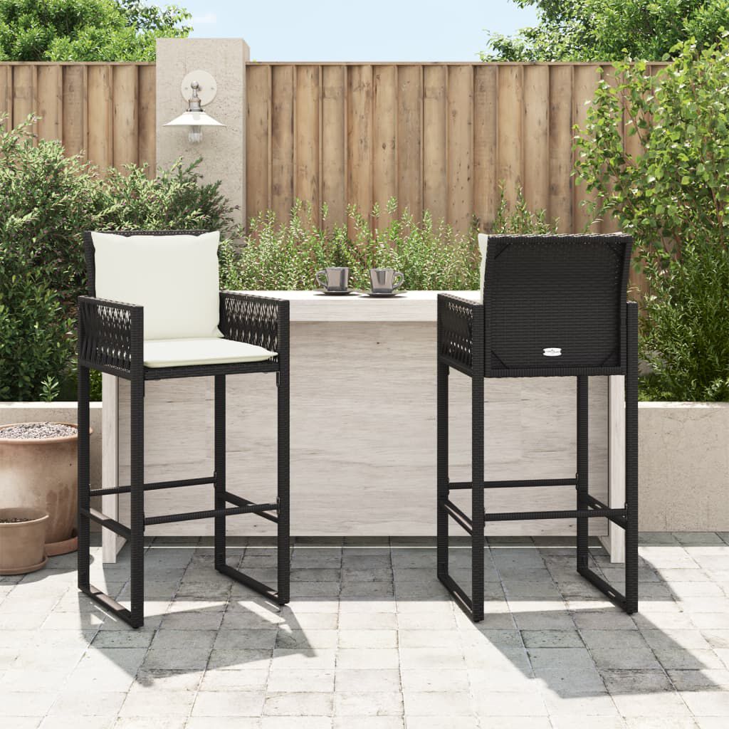 vidaXL Bancos de bar com almofadões para jardim 2 pcs vime PE preto