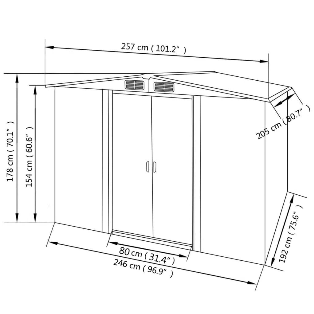 vidaXL Abrigo de jardim metal cinzento 257x205x178 cm