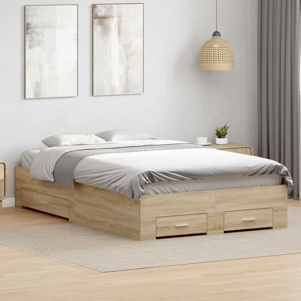 vidaXL Estrado de Cama com Gavetas Carvalho Sonoma 120x190 cm Madeira Engenheirada