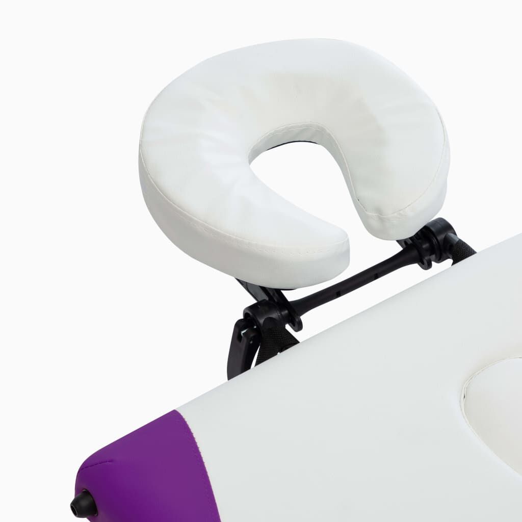 vidaXL Mesa de massagem dobrável 3 zonas alumínio branco e roxo