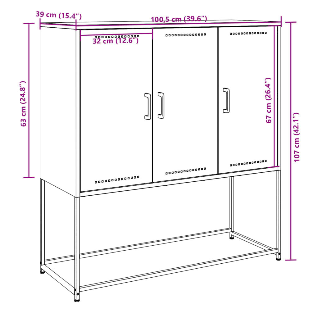 vidaXL Aparador alto 100,5x39x107 cm aço rosa
