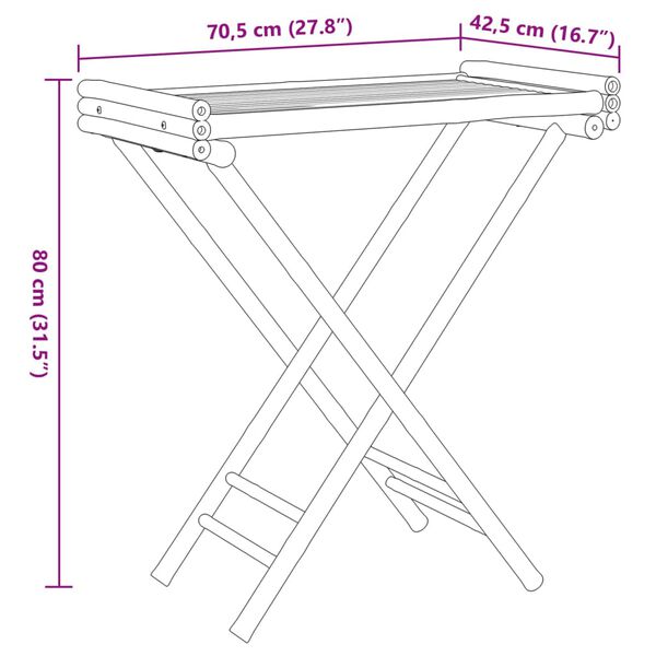 vidaXL Mesa tabuleiro dobrável 70,5x42,5x80 cm bambu