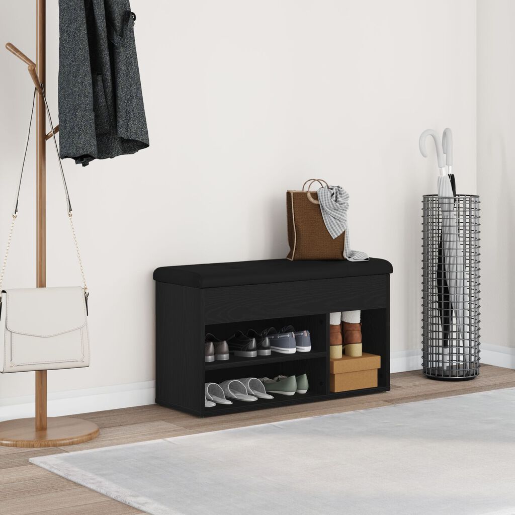 Banco de Armazenamento vidaXL Preto Carvalho 80x30x45 cm Madeira de Engenharia