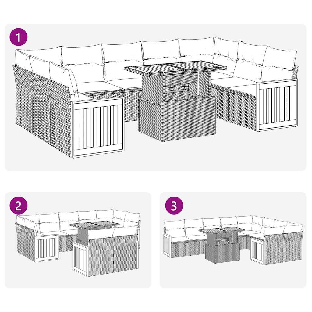 vidaXL 10 pcs conjunto sofás jardim c/ almofadões vime PE/acácia preto