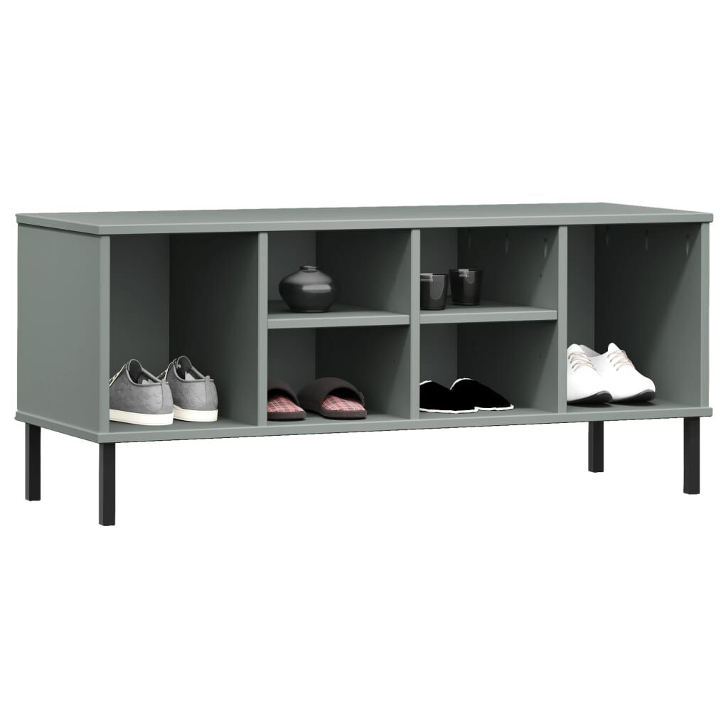 vidaXL Sapateira pernas metal 106x35x45cm madeira maciça OSLO cinzento