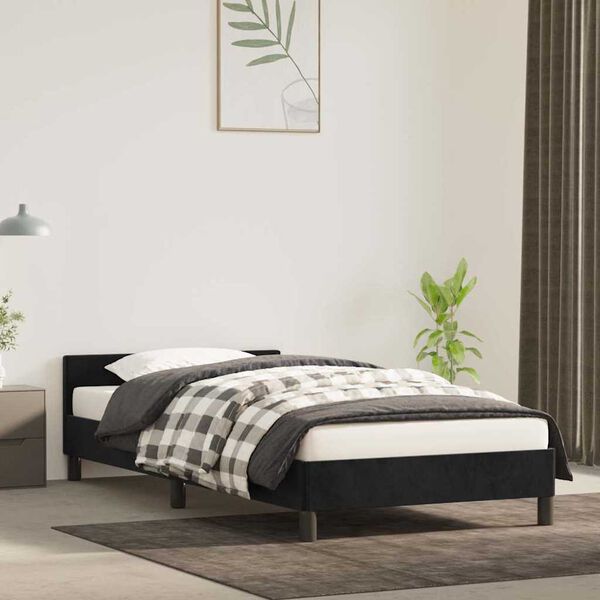 vidaXL Estrutura cama c/ cabeceira sem colchão veludo 90x200 cm preto