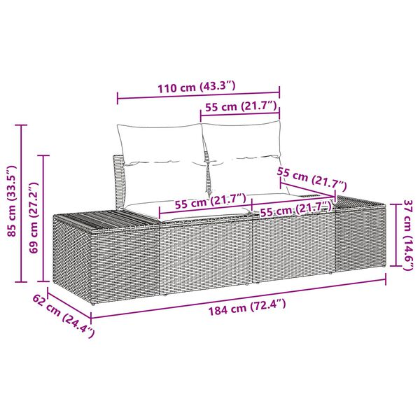 Conjunto de Sofá de Jardim vidaXL de 11 Peças com Almofadas Preto Vime PE Acácia
