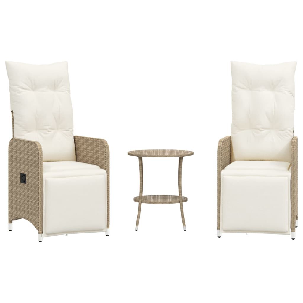 vidaXL Cadeiras de jardim reclináveis 2 pcs com mesa vime PE bege