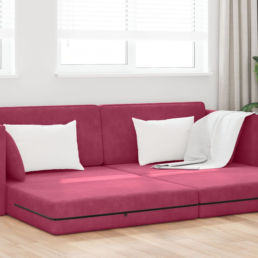 vidaXL Sofá-Camas 2 em 1 Vermelho Vinho 213x144x60 cm Veludo