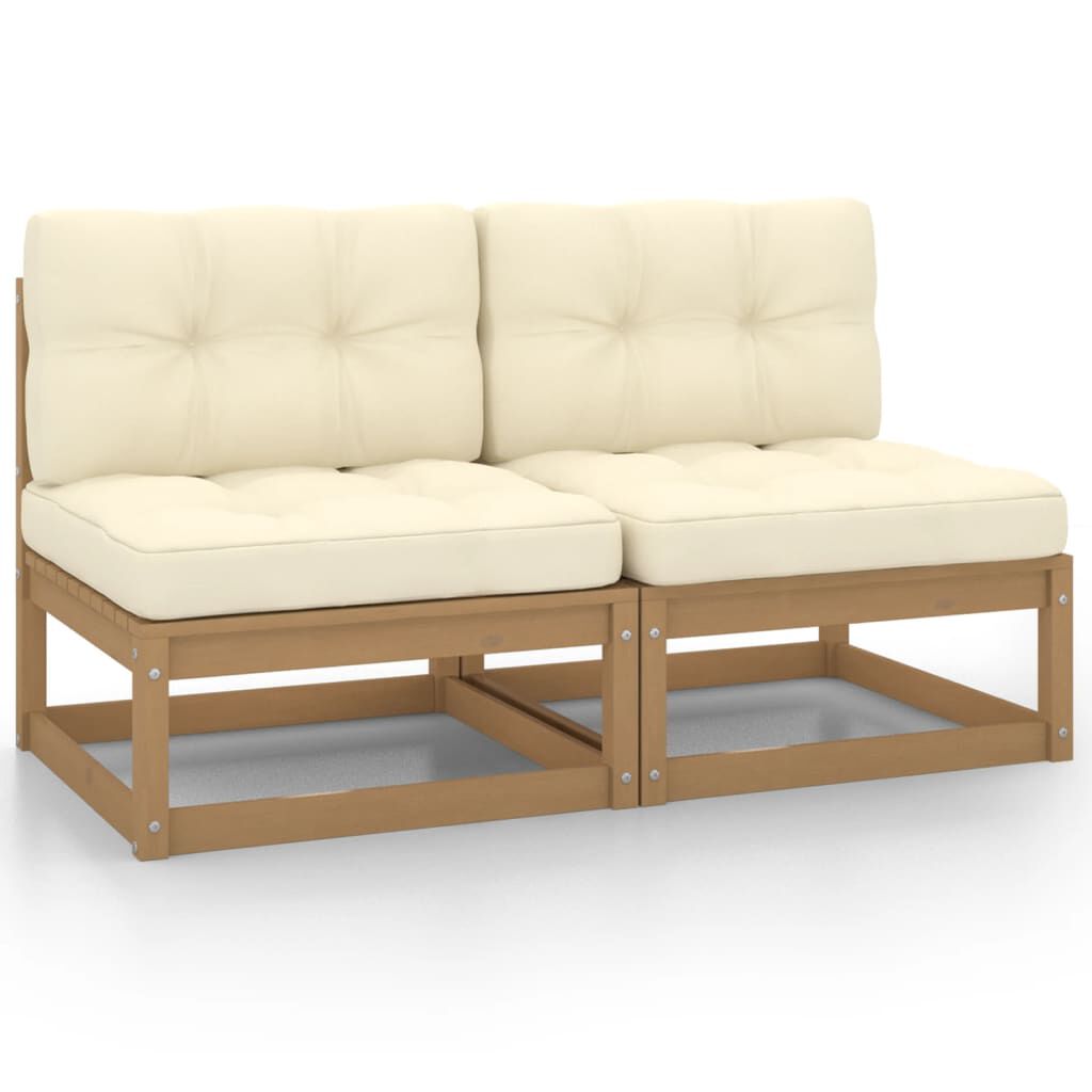 vidaXL Sofás de centro jardim c/ almofadões 2 pcs pinho maciço creme