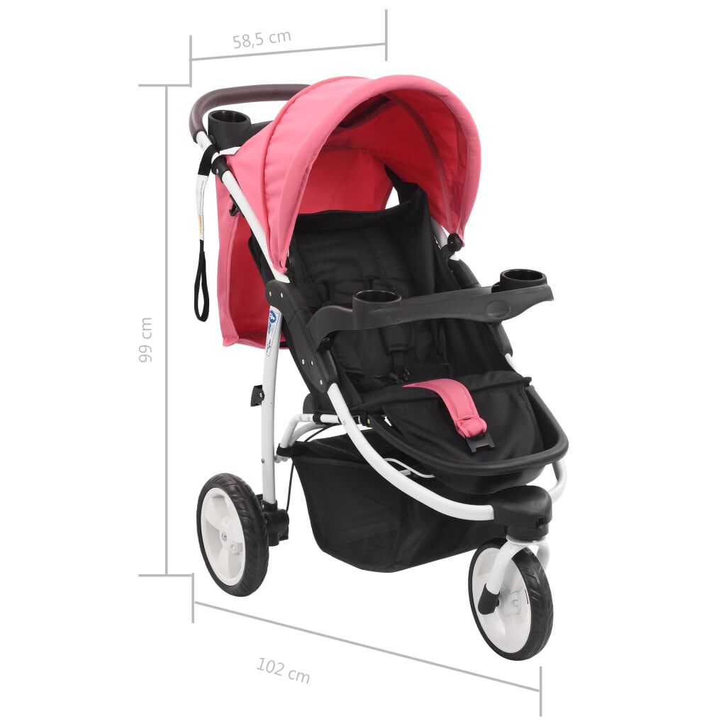 vidaXL Carrinho de bebé com três rodas rosa e preto