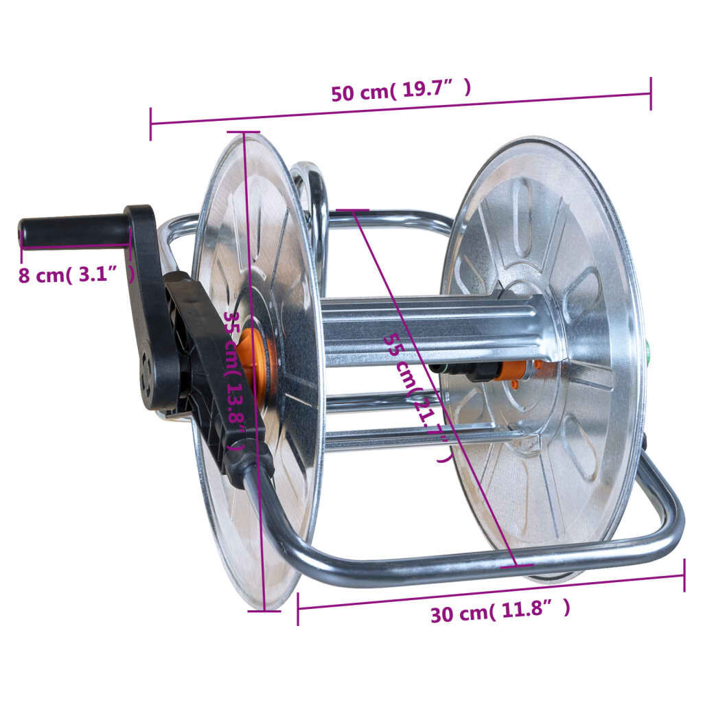 vidaXL Enrolador de parede p/ mangueira de 50 m 1/2" ou 35 m 3/4" aço
