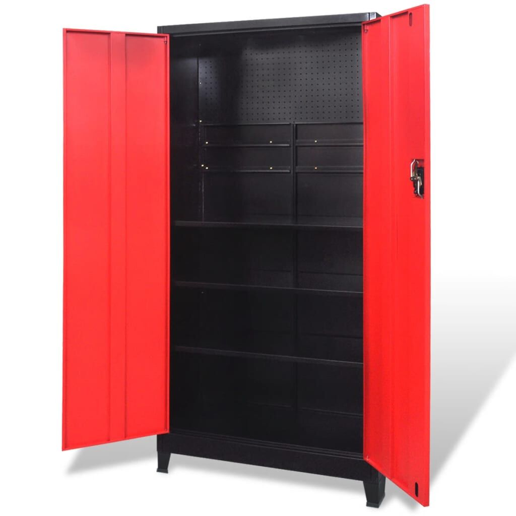vidaXL Armário de ferramentas 2 portas aço 90x40x180 cm preto vermelho