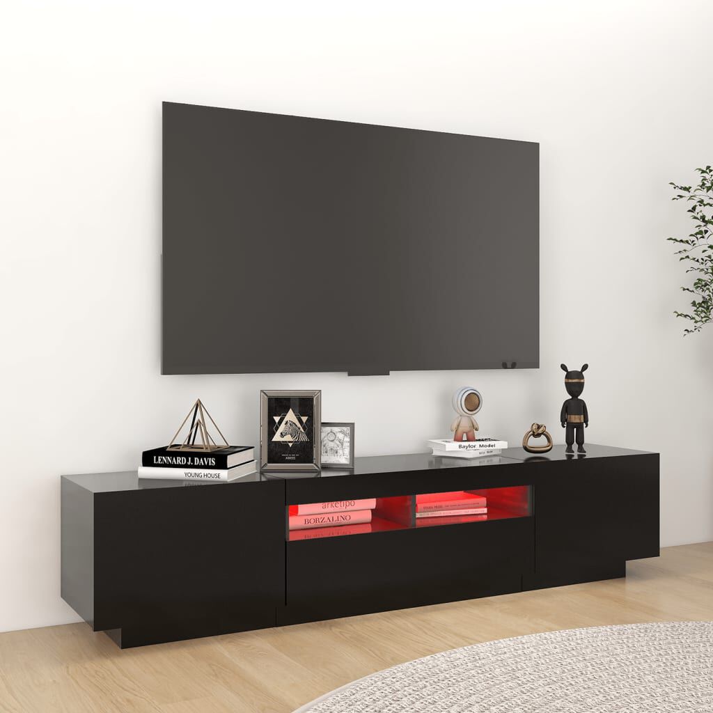 vidaXL Móvel de TV com luzes LED 180x35x40 cm preto