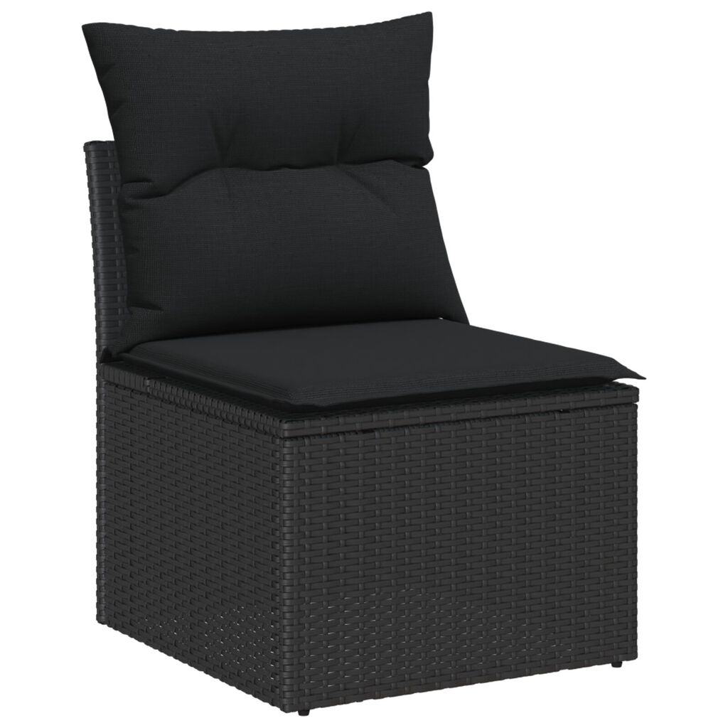 Conjunto de Sofá de Jardim vidaXL de 11 Peças com Almofadas Preto Vime PE Acácia